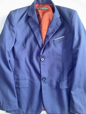 Boys Navy Blazer with Red Lining Size 14 Boys Blazer Blue White Pocket Square